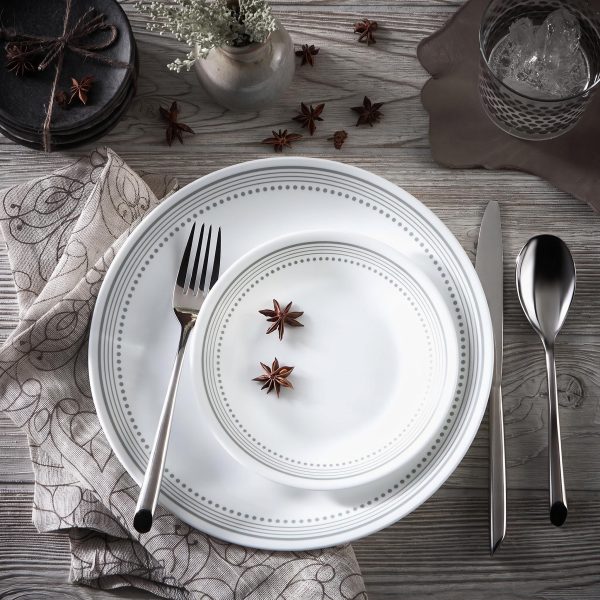 78‑Piece Dinnerware Set, Service for 12, Grey Dotted Band White Glass Tableware Set