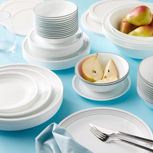 78‑Piece Dinnerware Set, Service for 12, Grey Dotted Band White Glass Tableware Set