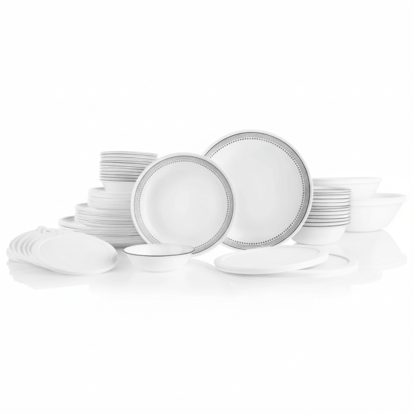 78‑Piece Dinnerware Set, Service for 12, Grey Dotted Band White Glass Tableware Set