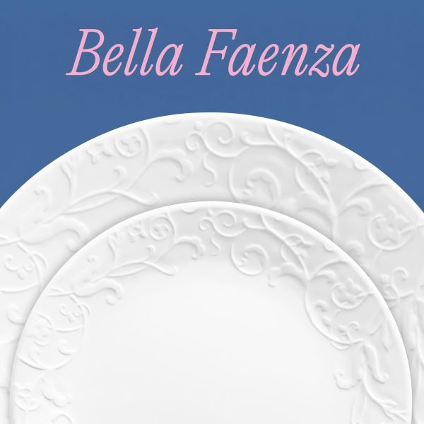 18‑Piece Bella Faenza Embossed White Dinnerware Set, Service for 6, Includes 10.25" Dinner Plates, 8.5" Salad Plates, 18 oz Soup & Cereal Bowls
