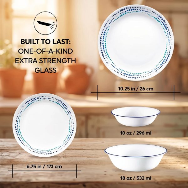 Ocean Blues 16-Piece Double Bowl Dinnerware Set, Service for 4