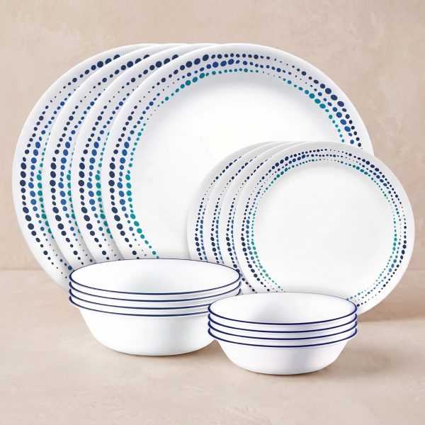 Ocean Blues 16-Piece Double Bowl Dinnerware Set, Service for 4