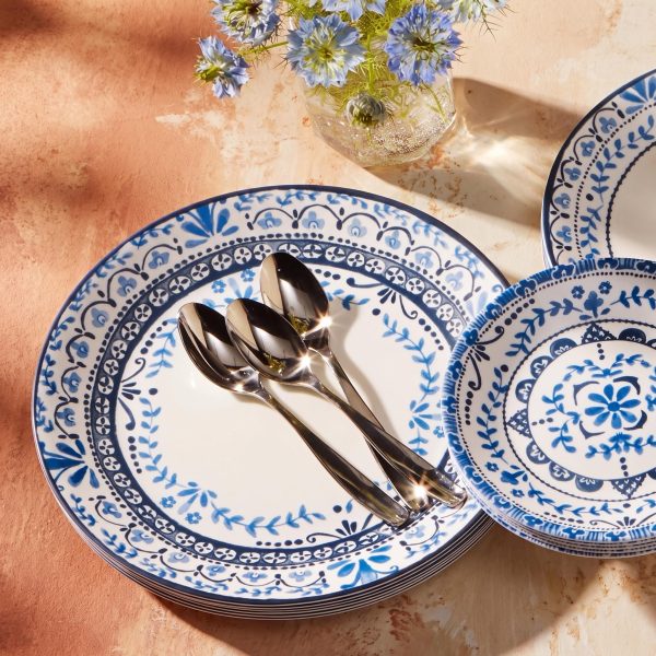 6 Pack 6.75 Inch Blue Floral Appetizer Plates, Vintage Mediterranean‑Style Decorative Salad Dessert Plates