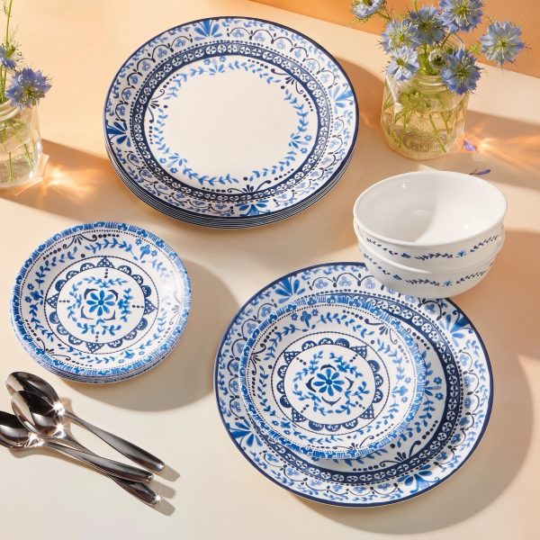 6 Pack 6.75 Inch Blue Floral Appetizer Plates, Vintage Mediterranean‑Style Decorative Salad Dessert Plates